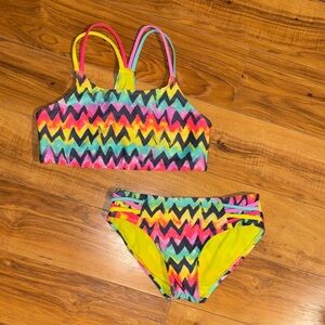 Art Class Multicolor Zigzag Girls Bikini Swimsuit, Sz M (7/8)